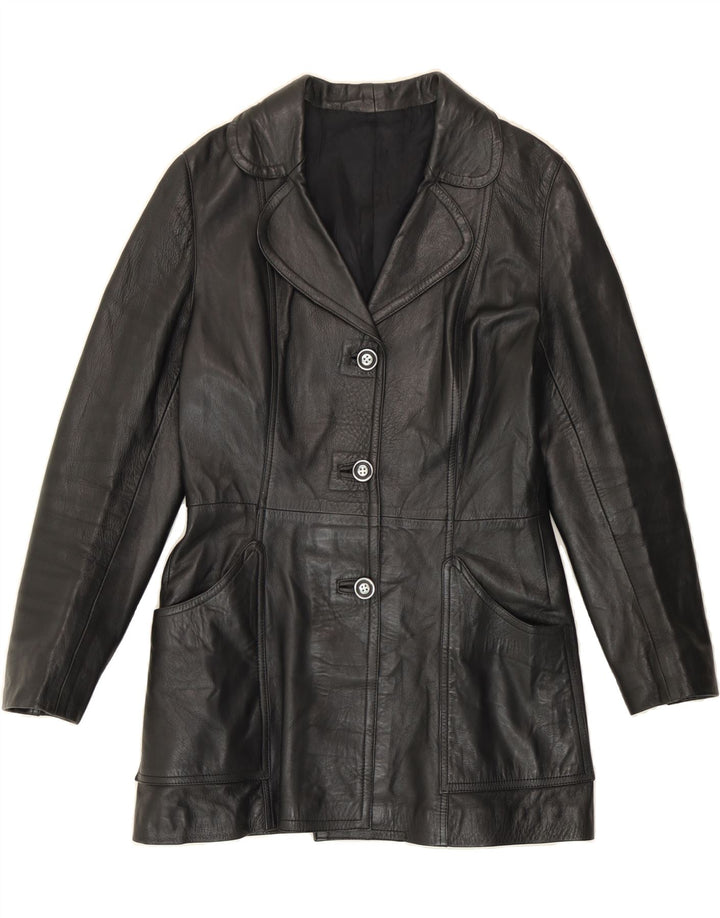 VINTAGE Womens Leather Coat UK 12 Medium Black Vintage Vintage and Second-Hand Vintage from Messina Hembry 