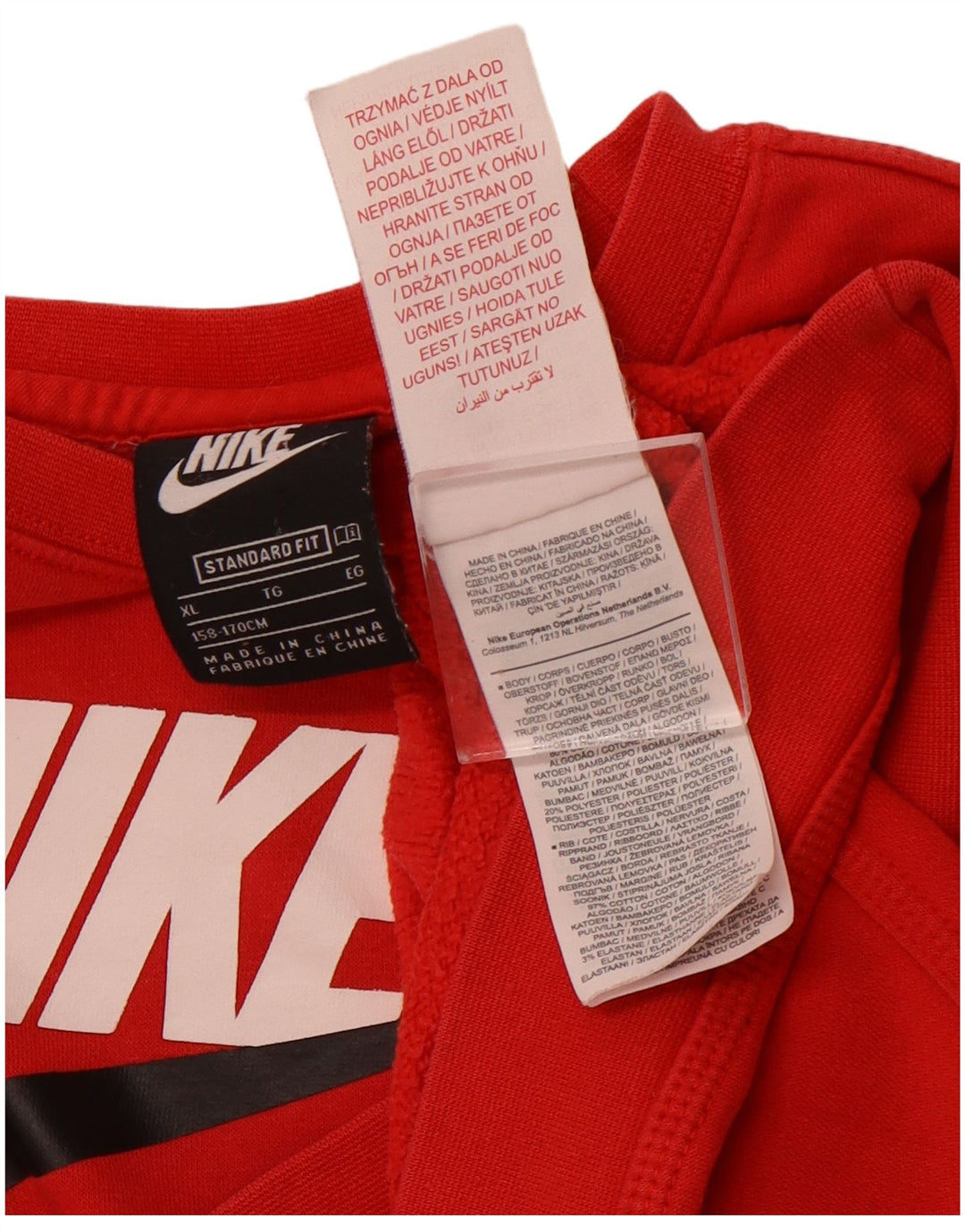 Pulover grafic pentru băieți NIKE 13-14 ani XL bumbac roșu