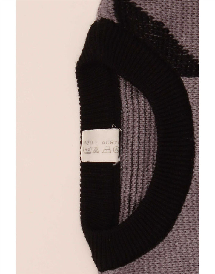 Pulover vintage pentru bărbați cu gât roșu IT 48 Medium Gri Geometric Acrilic