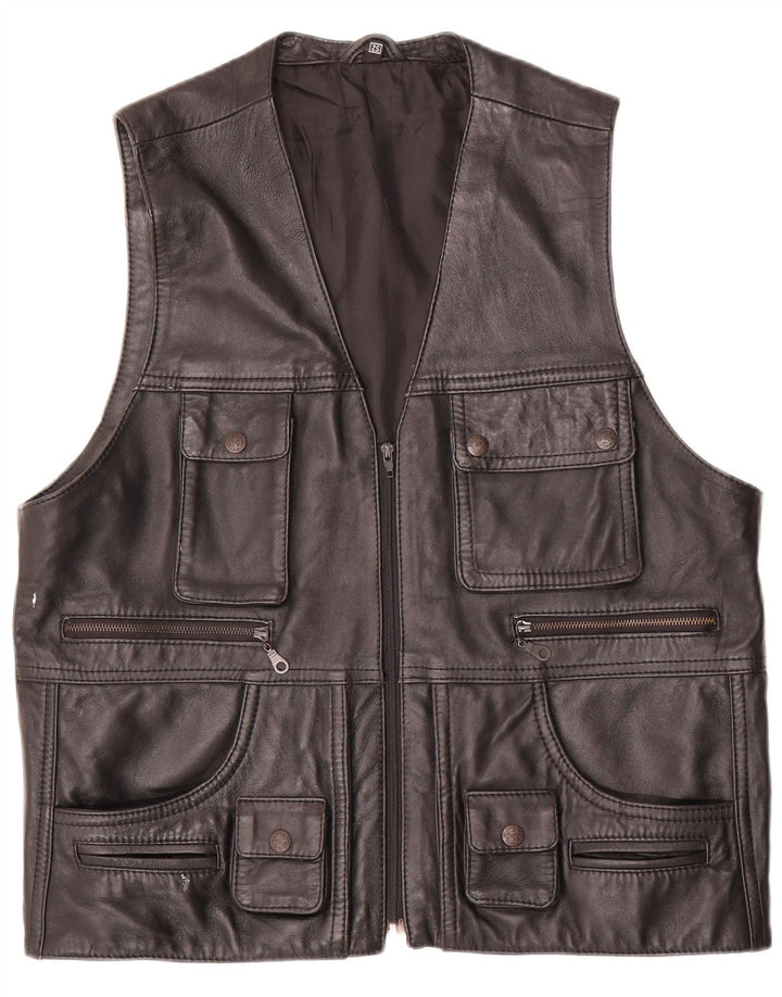 Gilet din piele vintage pentru bărbați EU 52 XL negru