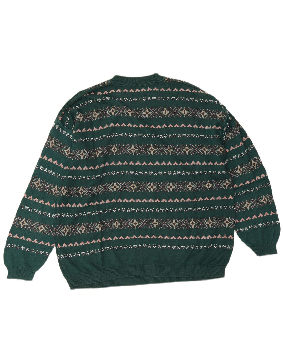 Pulover pentru bărbați Stefanel cu gât roșu, mare, verde, Fair Isle