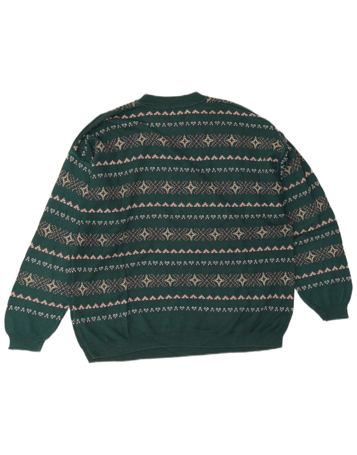 Pulover pentru bărbați Stefanel cu gât roșu, mare, verde, Fair Isle