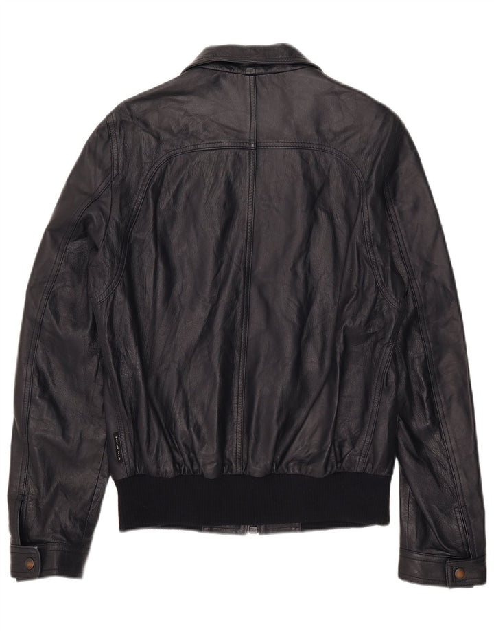 Jachetă Bomber din piele vintage pentru bărbați UK 38 Medium bleumarin din piele