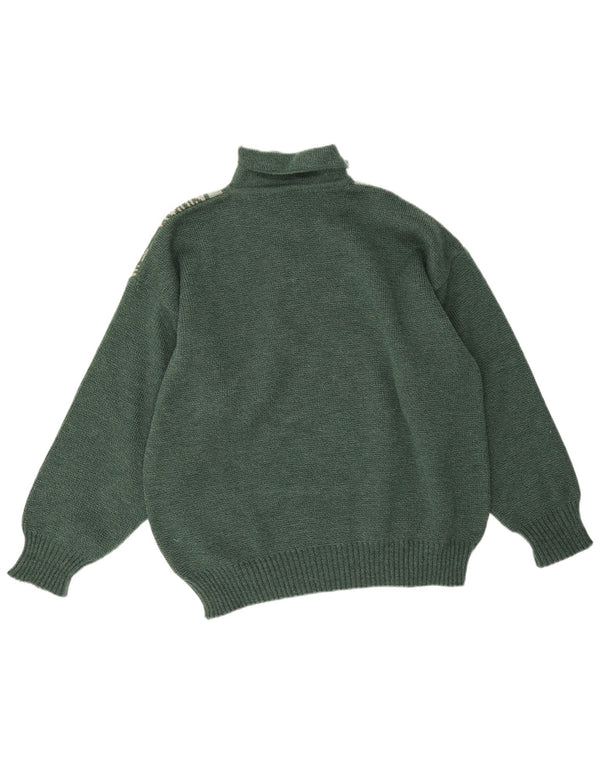 Pulover vintage cu gât polo pentru bărbați, mare, verde, geometric, acrilic
