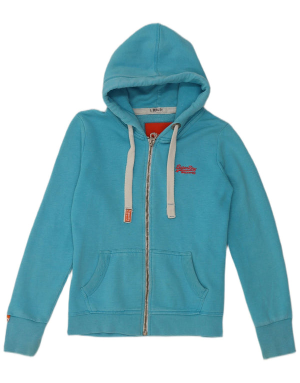 Superdry Womens Zip Hoodie Sweater UK 10 Small Blue Cotton