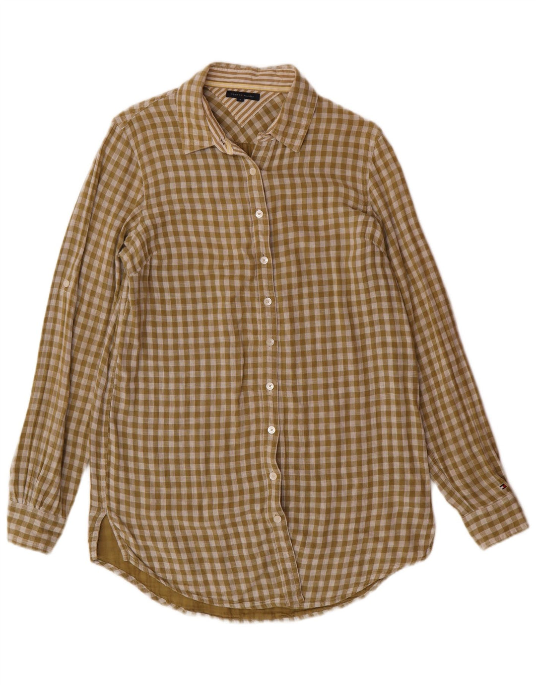 Cămașă cu paragate TOMMY HILFIGER pentru femei US 8 Medium Green Gingham Bumbac