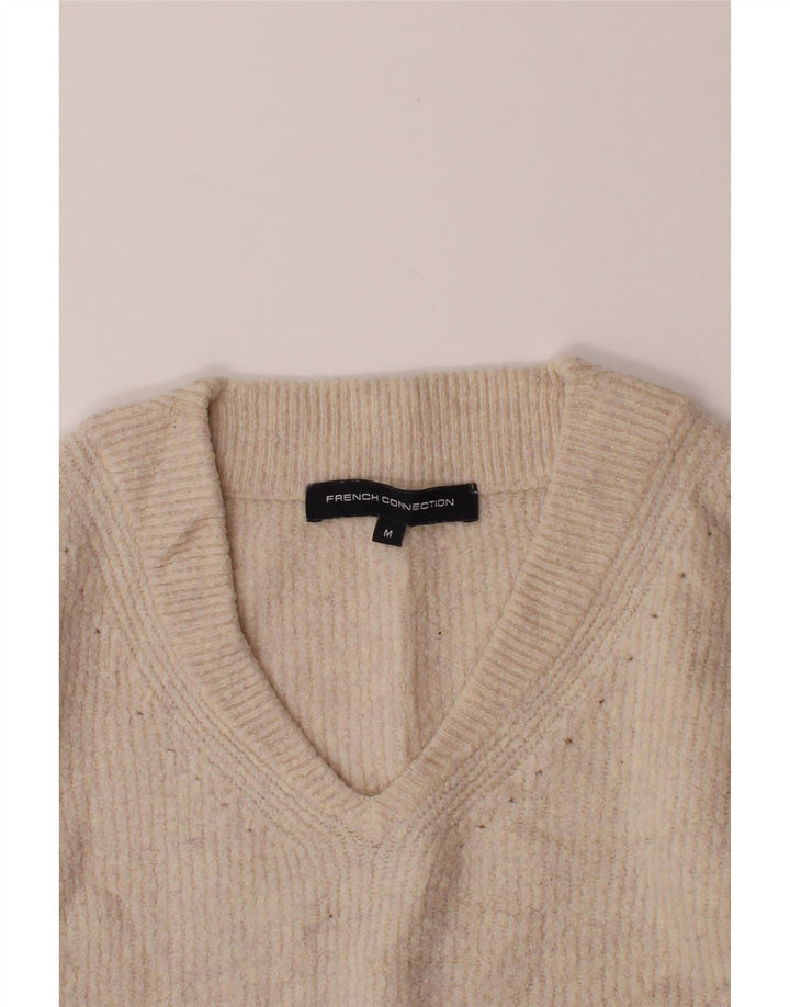FRENCH CONNECTION Womens V-Neck Jumper Sweater UK 14 Medium Beige Acrylic Vintage French Connection and Second-Hand French Connection from Messina Hembry 