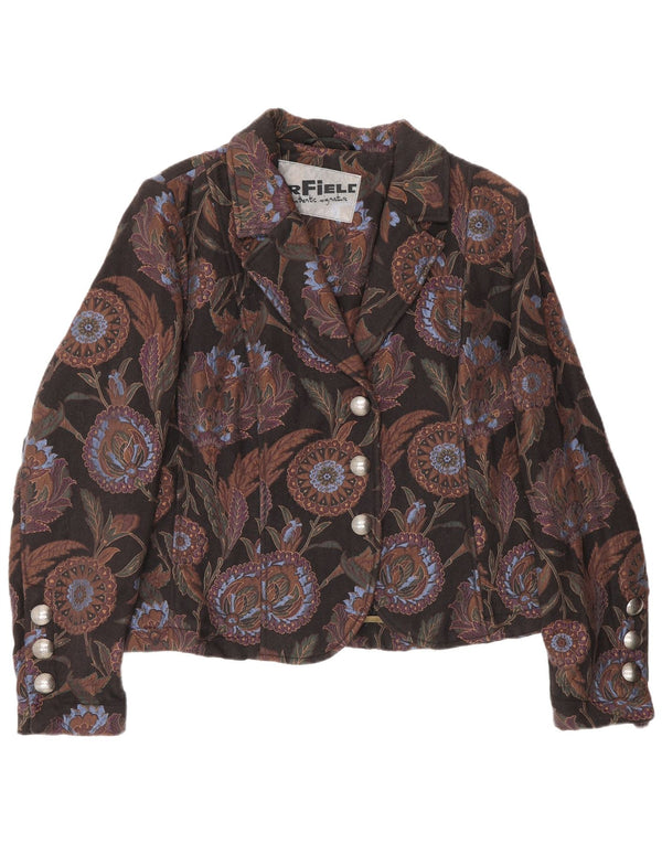 Jachetă vintage pentru femei cu 3 nasturi IT 50 XL Lână neagră cu flori