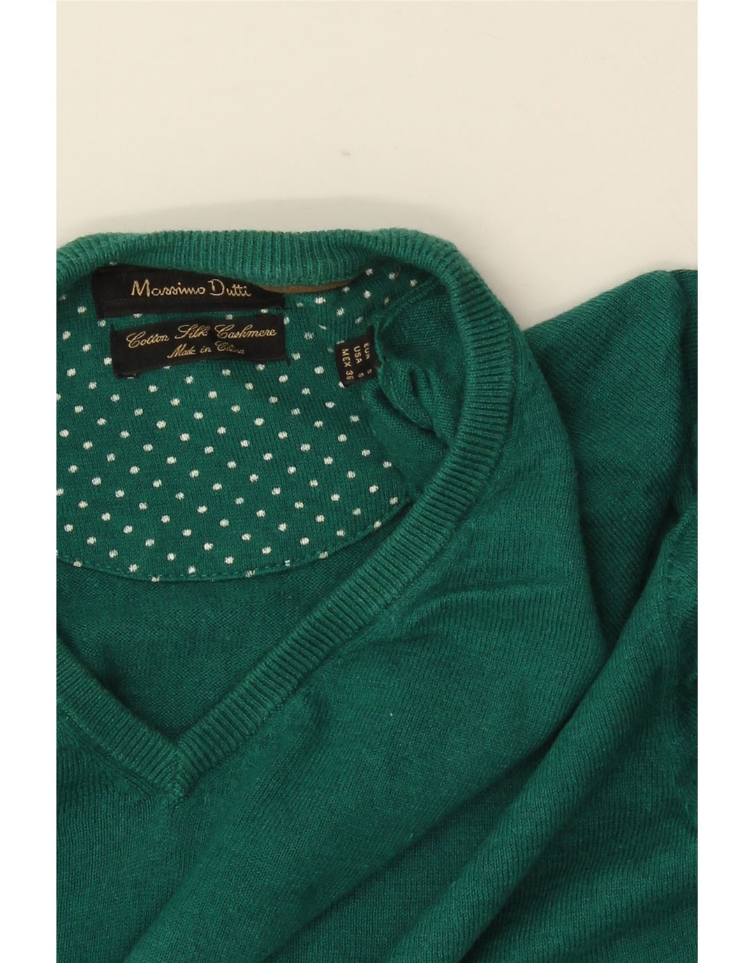 MASSIMO DUTTI Pulover cu decolteu în V pentru bărbați, bumbac verde mic