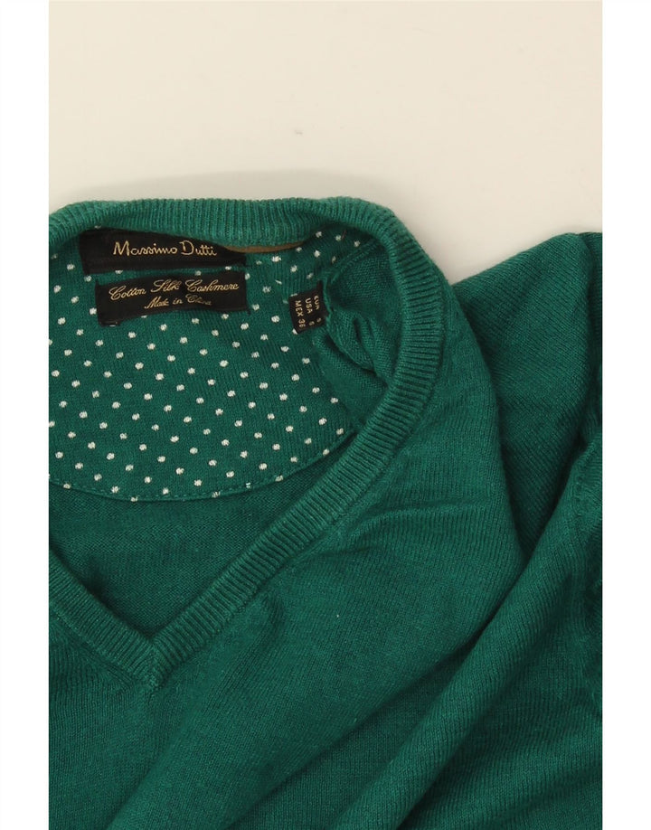 MASSIMO DUTTI Pulover cu decolteu în V pentru bărbați, bumbac verde mic