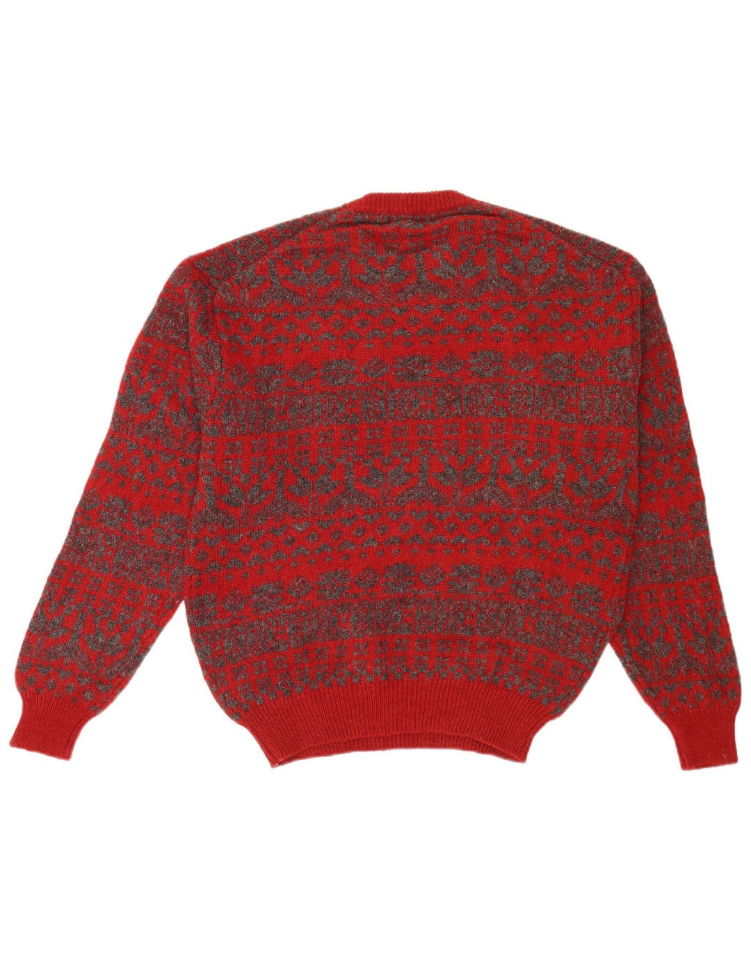 Pulover vintage pentru bărbați cu gât roșu, mijlociu, roșu, fair isle retro