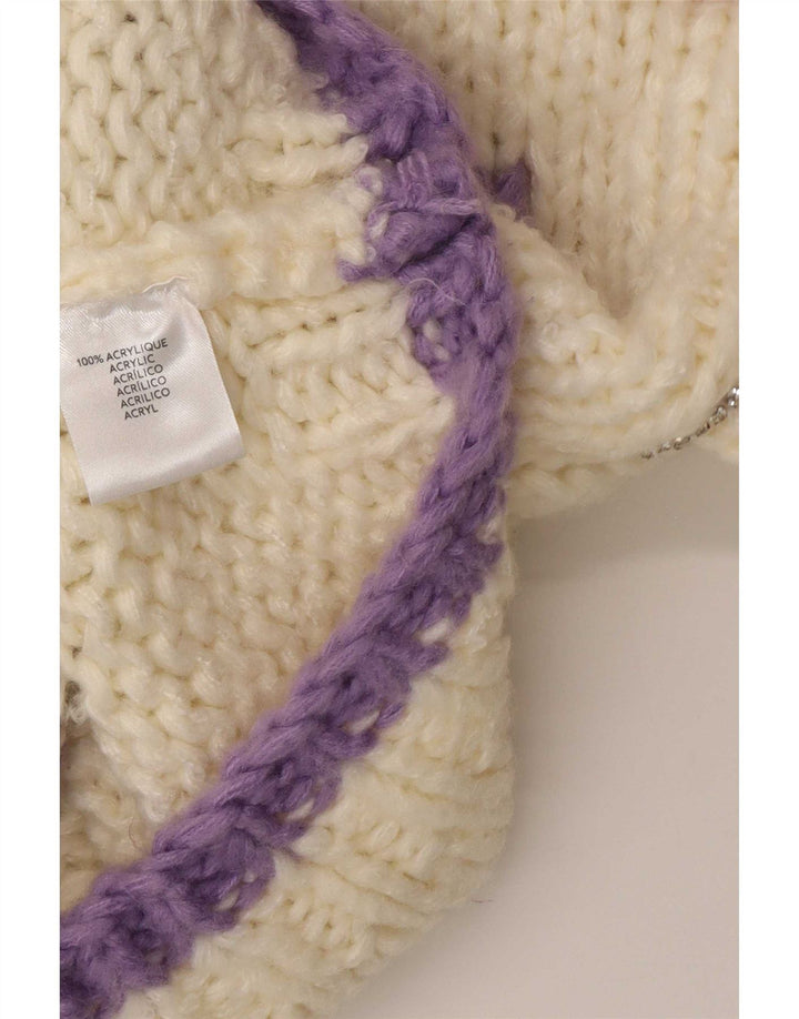 Pulover cardigan pentru femei MOCHY mărime unică alb geometric acrilic
