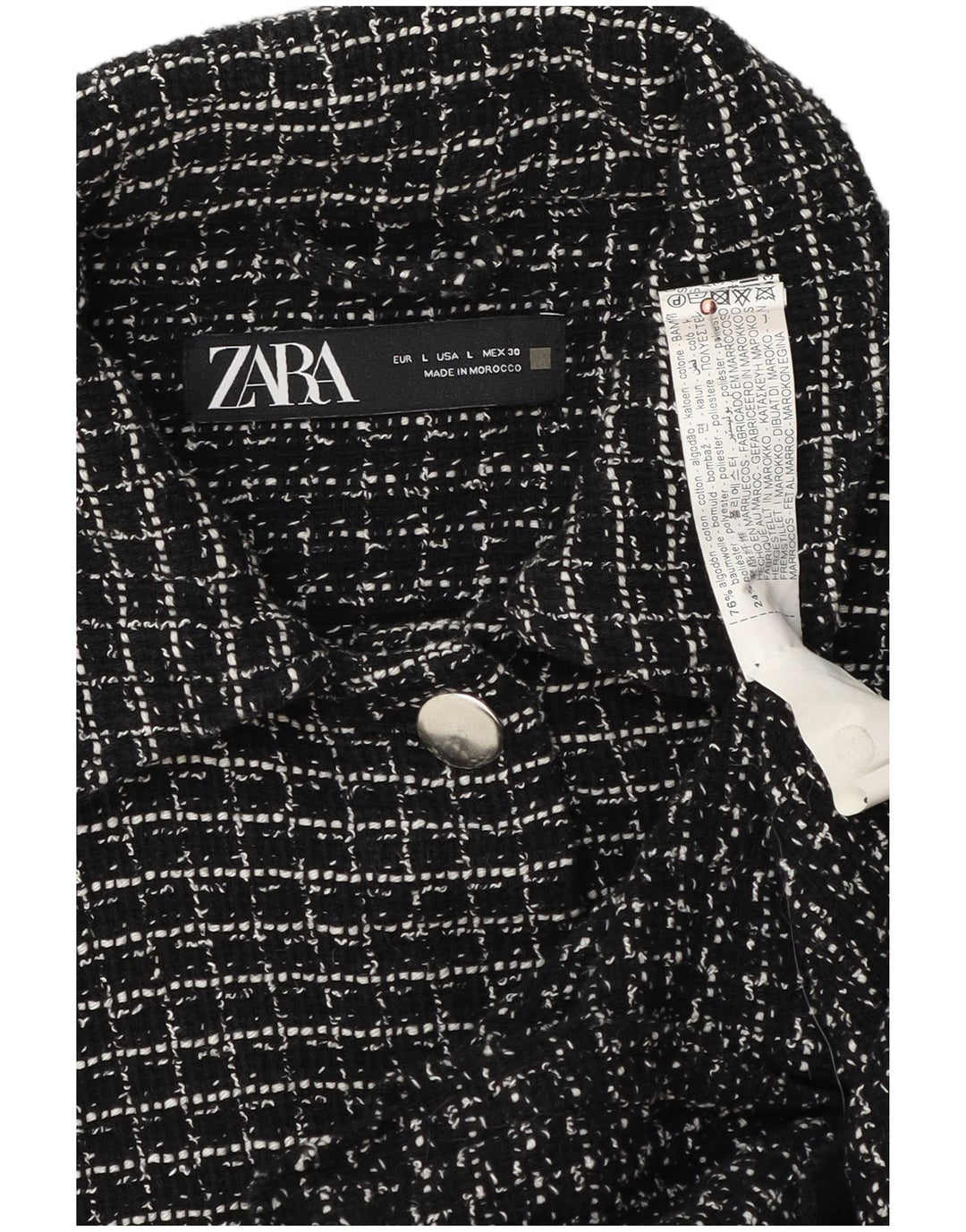 Bomber pentru femei Zara UK 16 mare, bumbac cu carouri negru