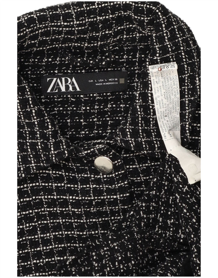 Bomber pentru femei Zara UK 16 mare, bumbac cu carouri negru