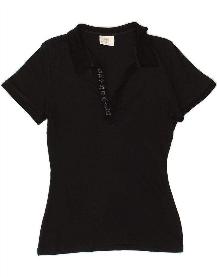 NORTH SAILS Womens Graphic Polo Shirt UK 12 Medium Black Cotton Vintage North Sails and Second-Hand North Sails from Messina Hembry 