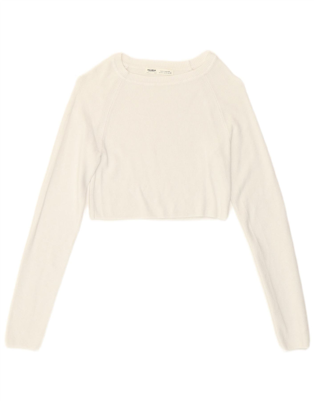 Pull & Bear Crop Top pentru femei cu mânecă lungă UK 8 Small White Viscose