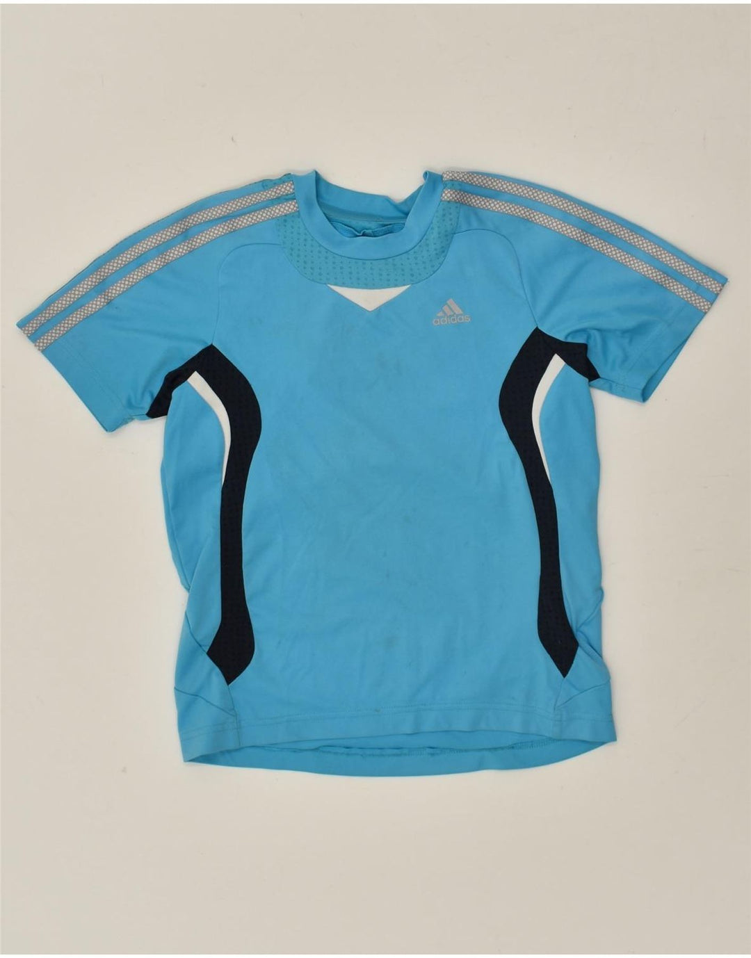 ADIDAS Boys Climacool T-Shirt Top 9-10 Years Blue Colourblock Polyester | Vintage Adidas | Thrift | Second-Hand Adidas | Used Clothing | Messina Hembry 