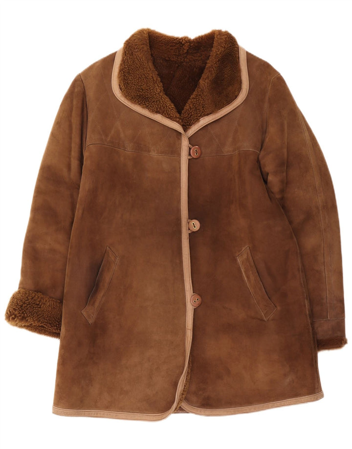 Palton vintage pentru femei din shearling UK 12 maro mediu