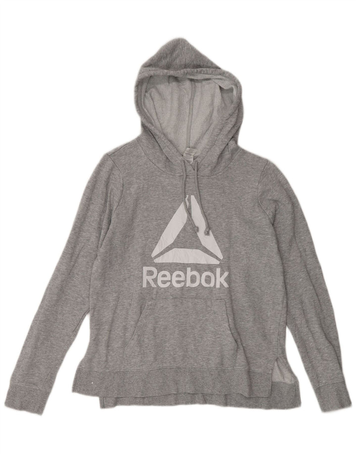 Pulover cu glugă cu grafică REEBOK pentru femei UK 14, bumbac cu pete, gri mediu