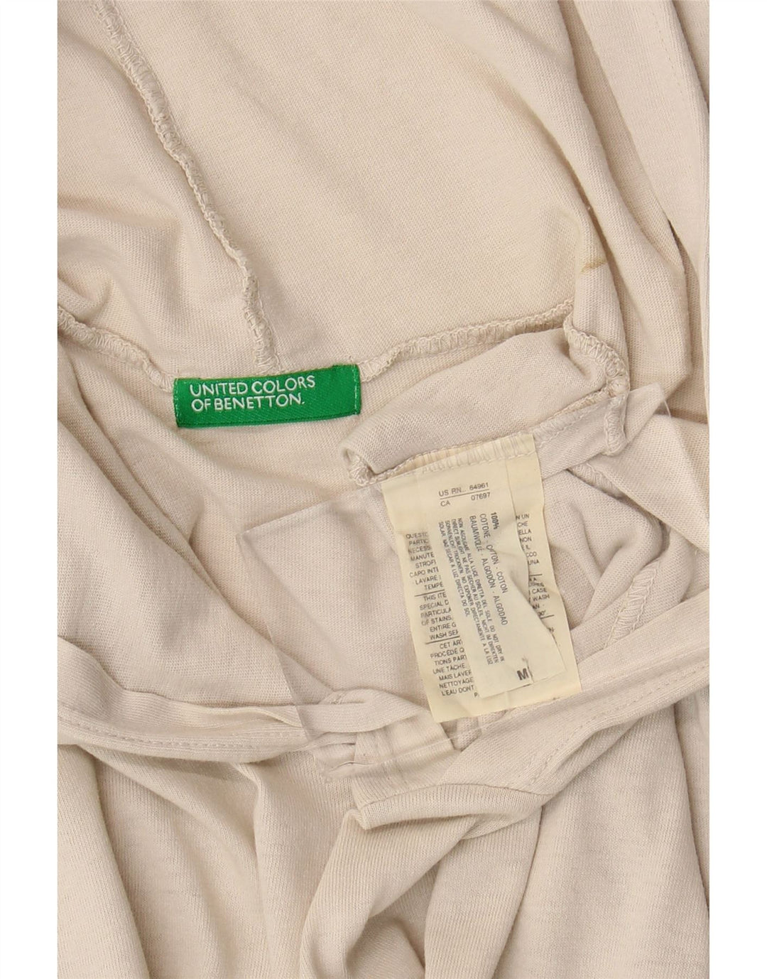 Tricou cu glugă Benetton pentru bărbați Top mediu din bumbac alb