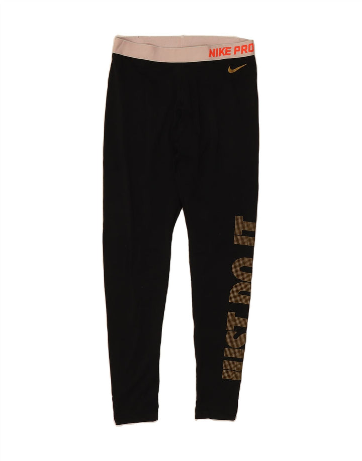 NIKE Womens Graphic Leggings UK 14 Large  Black Polyester Vintage Nike and Second-Hand Nike from Messina Hembry 
