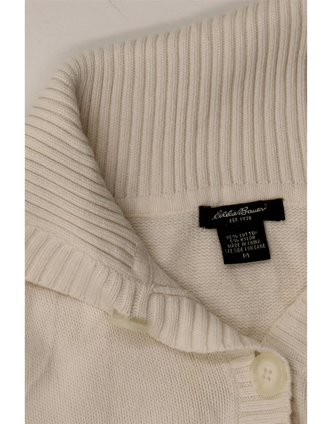 EDDIE BAUER Womens Button Neck Jumper Sweater UK 14 Medium White Cotton Vintage Eddie Bauer and Second-Hand Eddie Bauer from Messina Hembry 