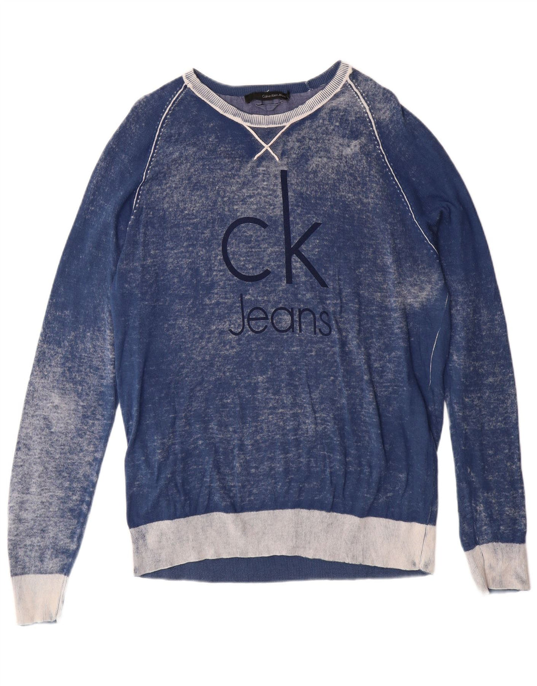 CALVIN KLEIN JEANS Pulover pentru bărbați cu gât de barcă, mare, albastru Tie Dye