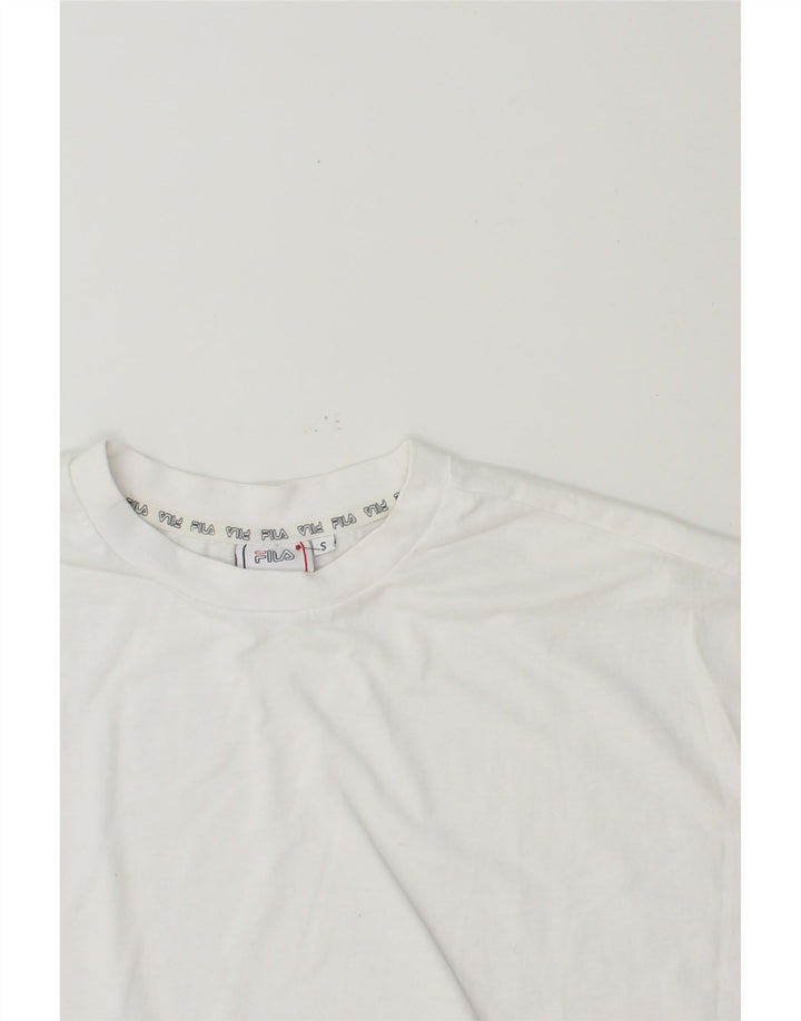 FILA Womens Oversized Crop Graphic T-Shirt Top UK 10 Small White Vintage Fila and Second-Hand Fila from Messina Hembry 