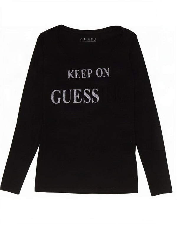 Top grafic Guess pentru femei cu mânecă lungă UK 4 XS bumbac negru