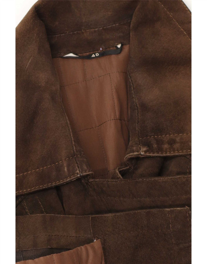 Palton dublu din piele intoarsa de dama vintage IT 40 maro mic