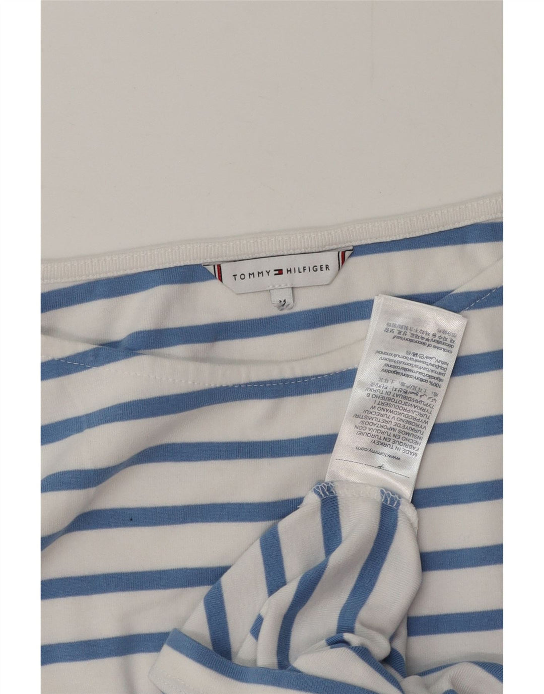 Top pentru femei Tommy Hilfiger cu mâneci 3/4 UK 12, bumbac cu dungi albastre medii
