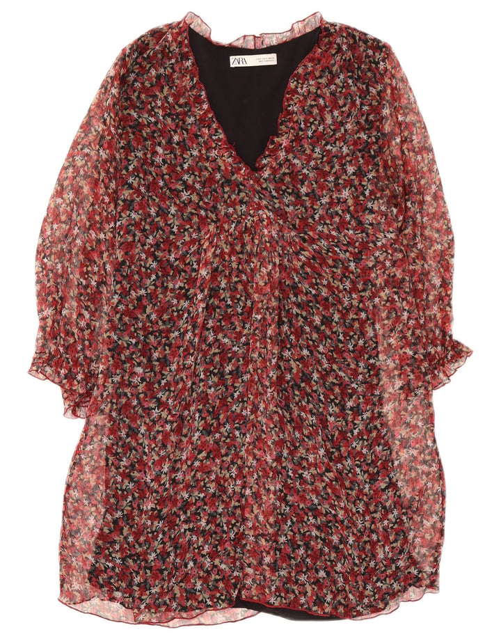 Rochie schimbătoare cu mânecă lungă pentru femei Zara UK 10 Poliester floral roșu mic