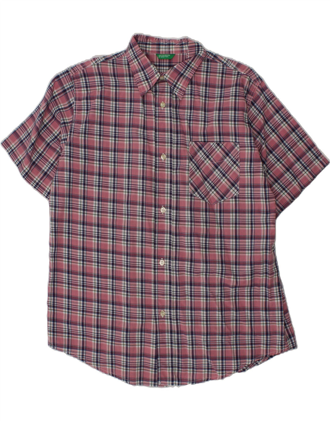 BENETTON Boys Short Sleeve Shirt 13-14 Years Pink Check Vintage Benetton and Second-Hand Benetton from Messina Hembry 