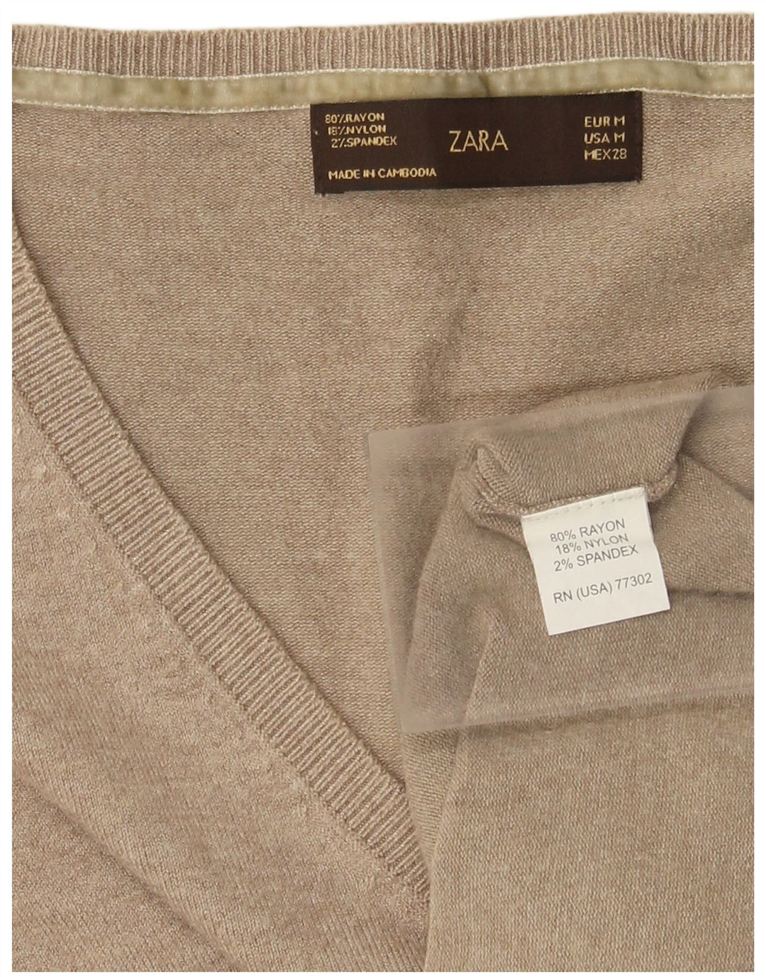Pulover pentru femei cu decolteu în V Zara UK 12, Bej mediu, raion