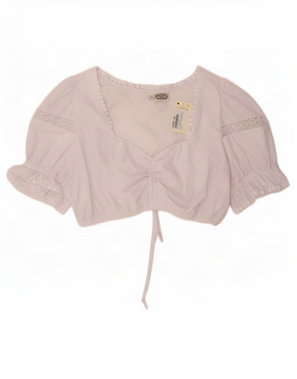 Crop Top Vintage pentru Damă IT 56 4XL Bumbac Floral Alb