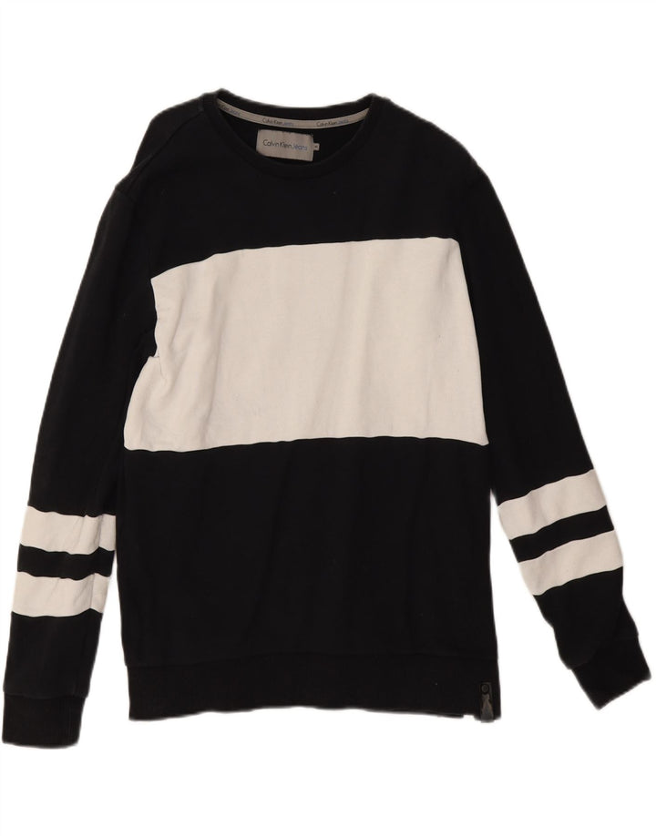 Pulover Calvin Klein Jeans pentru bărbați, bumbac color bloc negru mediu