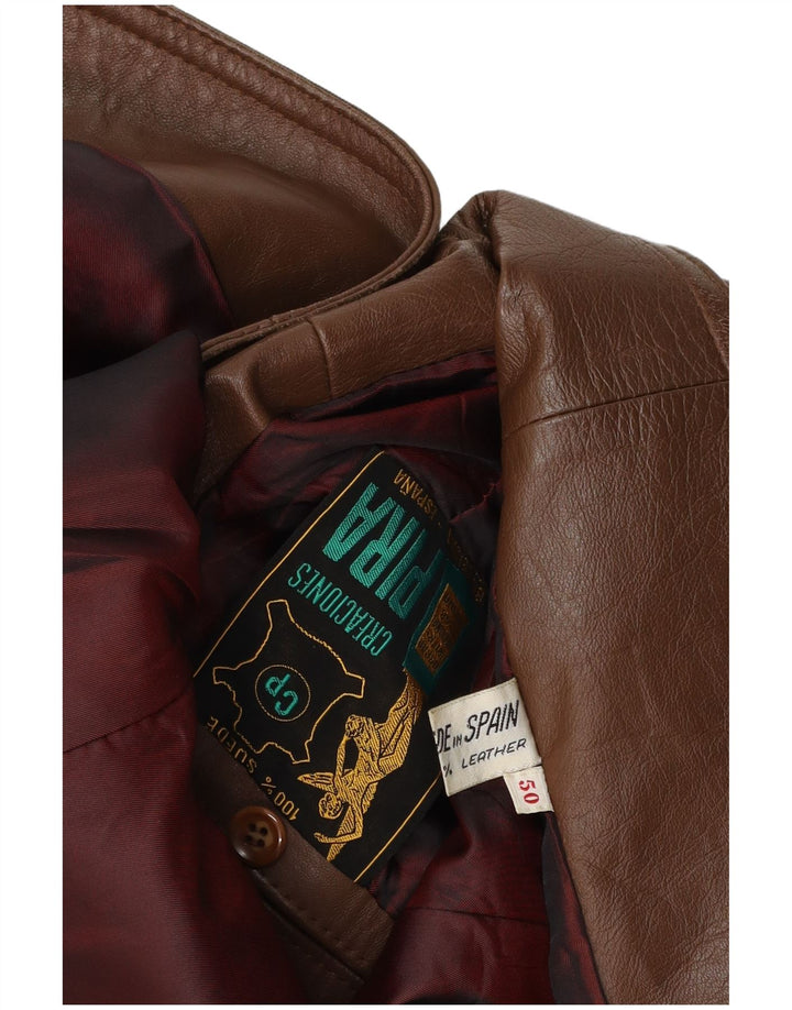 Blazer vintage pentru bărbați, din piele, cu 3 nasturi, EU 50, mare, maro, piele intoarsa