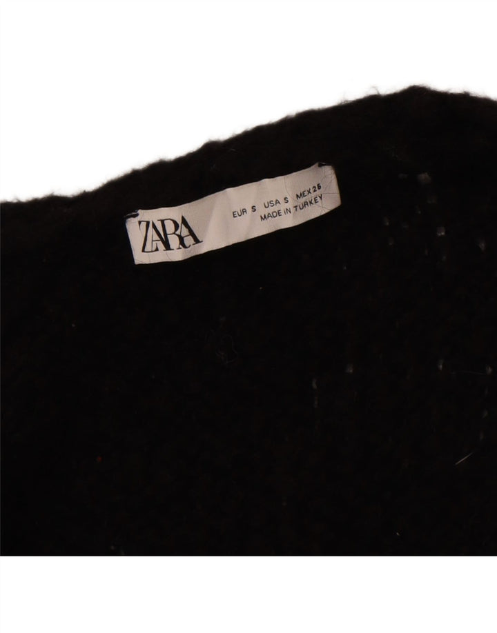 ZARA Womens Oversized Longline Open Cardigan Sweater UK 10 Small Black