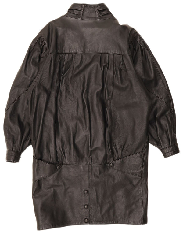 Palton supradimensionat din piele vintage pentru femei UK 10 mic negru