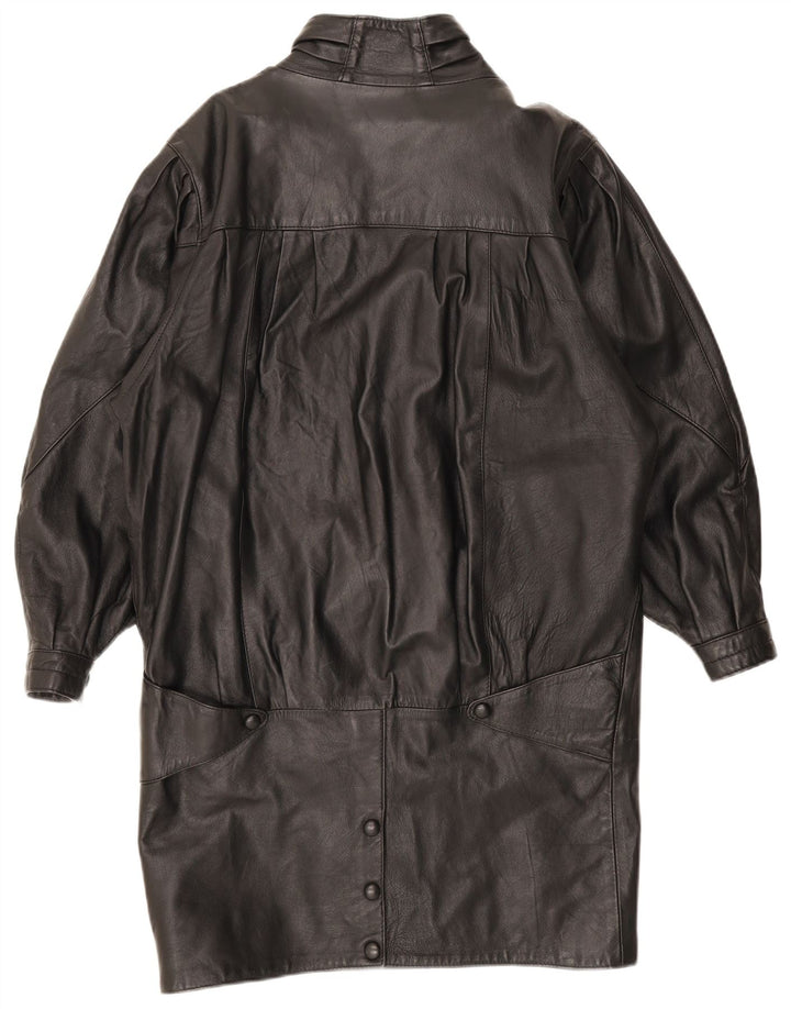 Palton supradimensionat din piele vintage pentru femei UK 10 mic negru