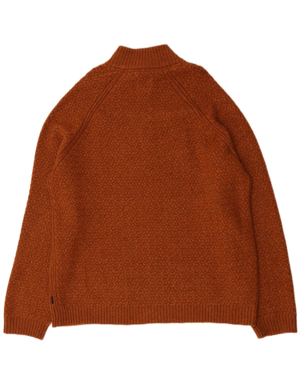 Pulover pentru bărbați Fat Face cu fermoar și gât, 3XL, maro, chevron