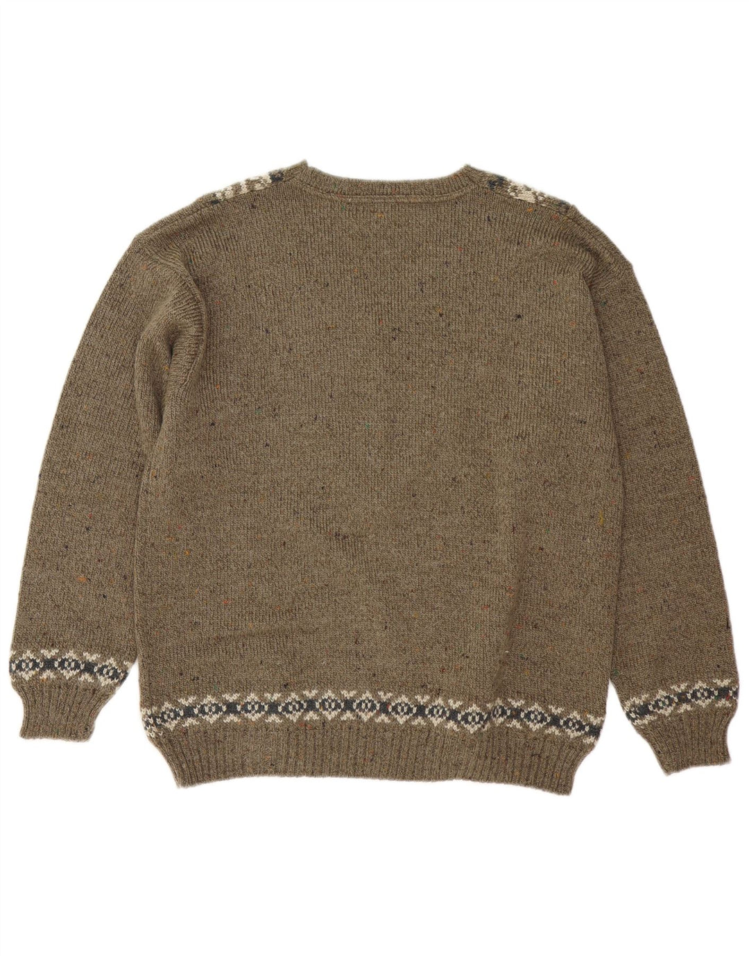 Pulover vintage pentru bărbați cu decolteu în V, mediu kaki Fair Isle