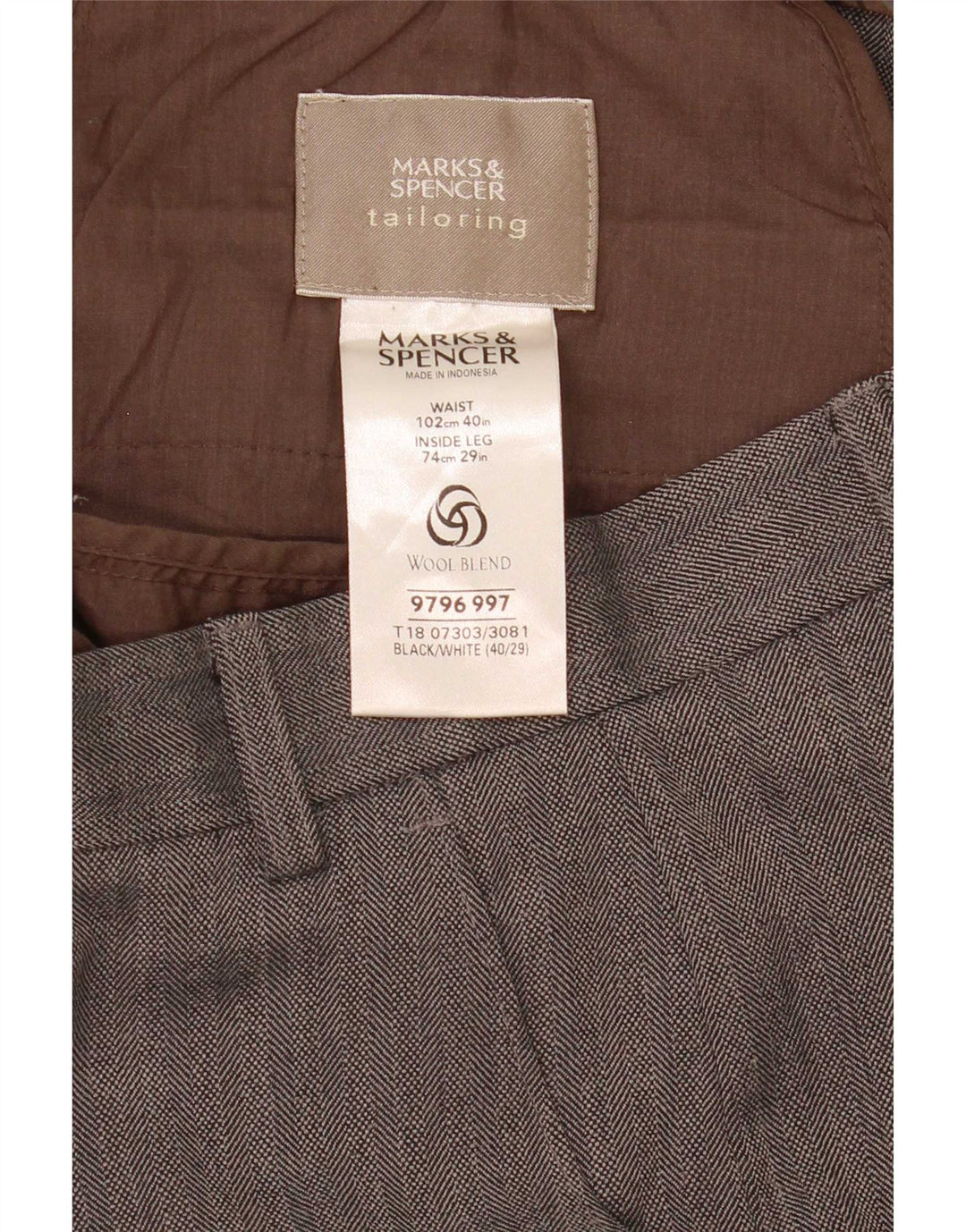 Pantaloni de costum drepți pentru bărbați Marks & Spencer L40 L29 Gri Herringbone