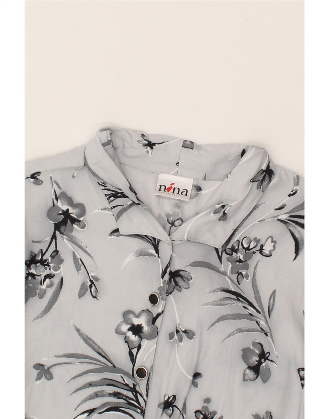 VINTAGE Womens Shirt Blouse EU 38 Medium Grey Floral Viscose Vintage Vintage and Second-Hand Vintage from Messina Hembry 