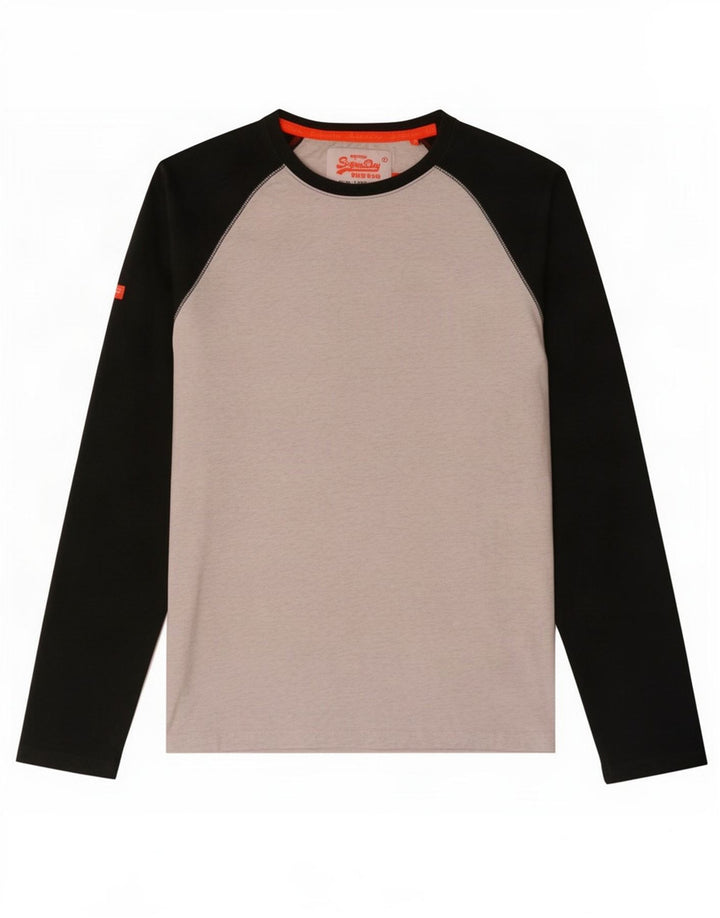 Top pentru bărbați Superdry cu mânecă lungă, gri mediu, bumbac color bloc