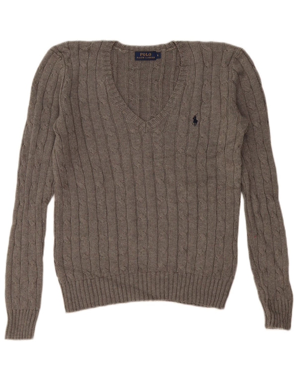 Pulover pentru femei Polo Ralph Lauren cu decolteu în V UK 10 Bumbac gri mic