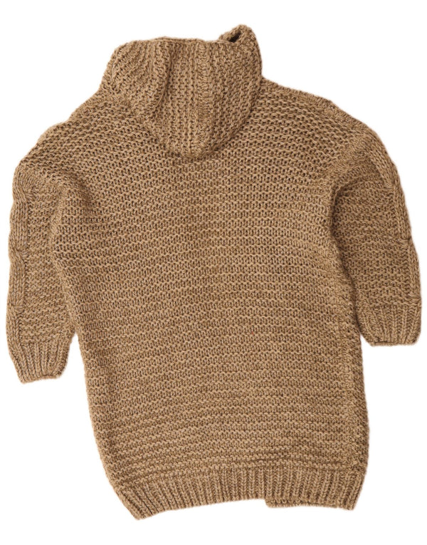 Pulover cardigan cu glugă cu paragate vintage pentru femei UK 10 mic maro acrilic