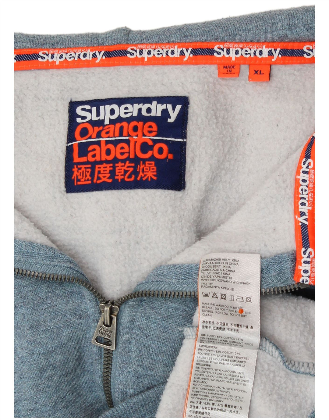 SUPERDRY Pulover cu glugă cu fermoar pentru bărbați, XL, bumbac, albastru