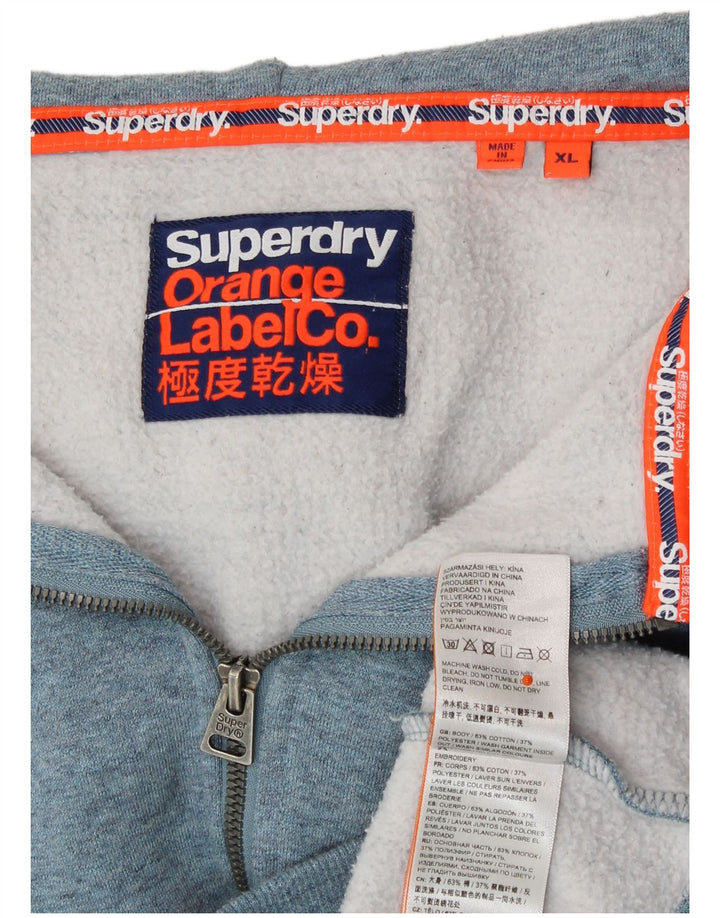 SUPERDRY Pulover cu glugă cu fermoar pentru bărbați, XL, bumbac, albastru