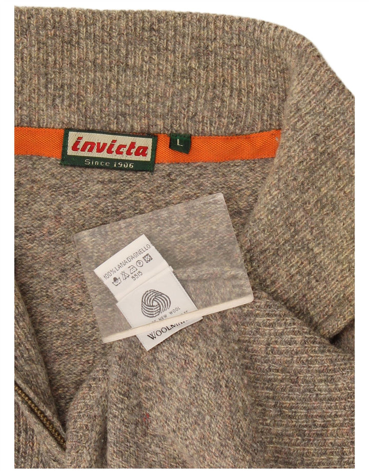 Pulover pentru bărbați Invicta, cu fermoar, cu gât, lână mare, gri pete